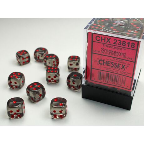Translucent Dice Block™ 12mm d6 Smoke/red (36)