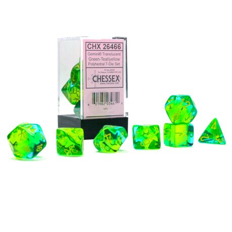 Translucent Gemini® Green-Teal/yellow 7-Dice Set