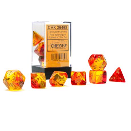 Translucent Gemini® Red-Yellow/gold 7-Dice Set