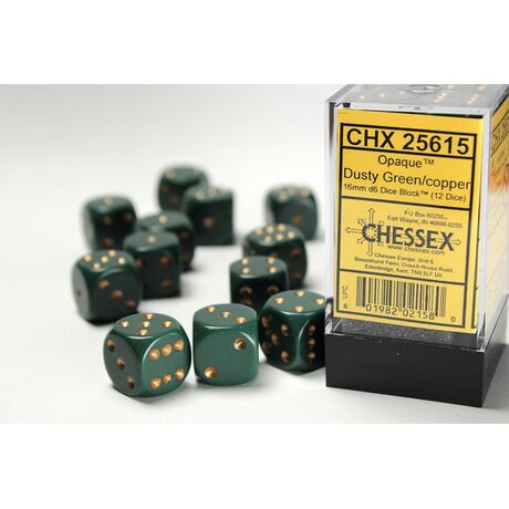 Opaque Dusty Green/Copper 16mm Dice (12)