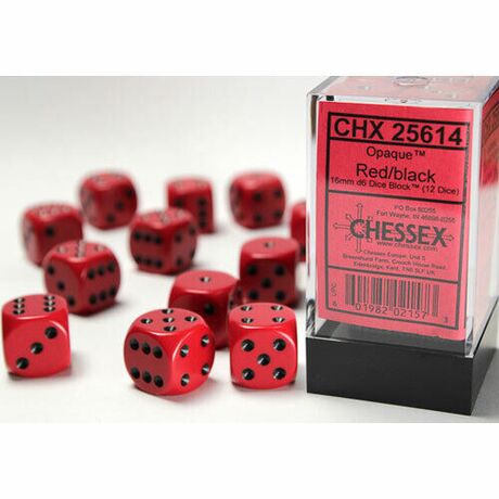 Opaque Red/Black 16mm Dice (12)