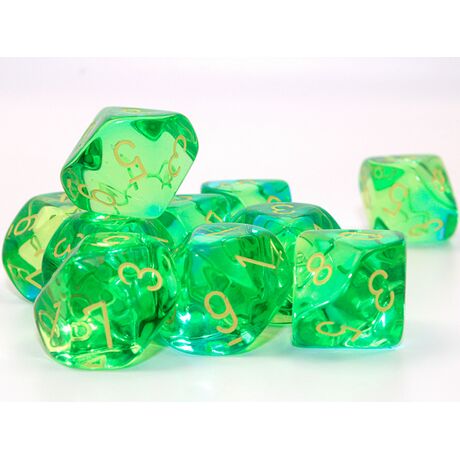 Translucent Green-Teal/Yellow Set of Ten D10'S