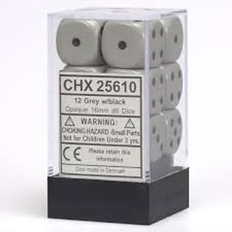 Opaque Grey/Black 16mm Dice (12)