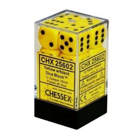 Opaque Yellow/Black 16mm Dice (12)