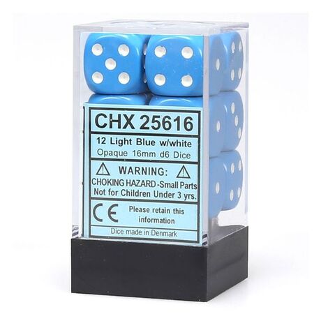 OPAQUE LIGHT BLUE/WHITE 16mm DICE (12)