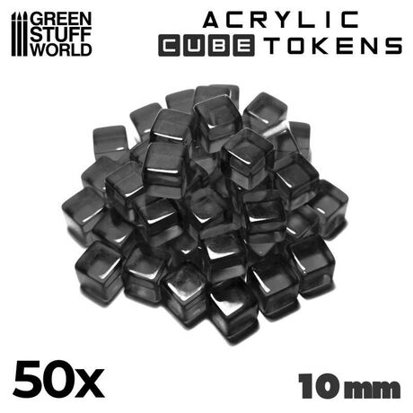Cube tokens 10mm clear black  (x50)