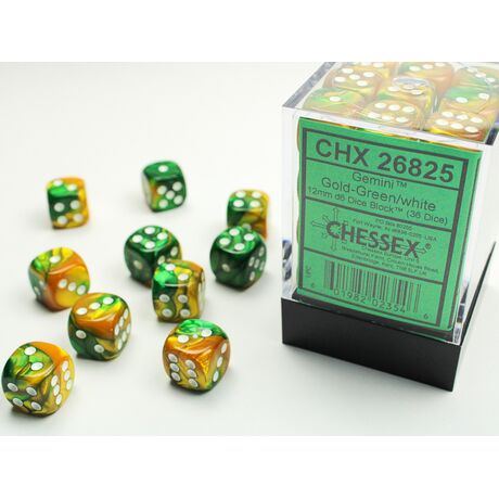 Gemini 12mm D6 Gold-Green/White Dice Block