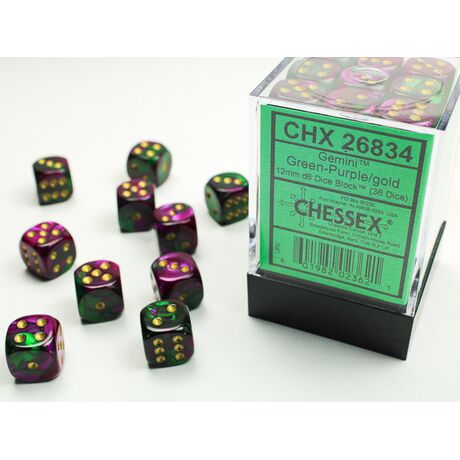 Gemini 12mm D6 Green-Purple/Gold Dice Block