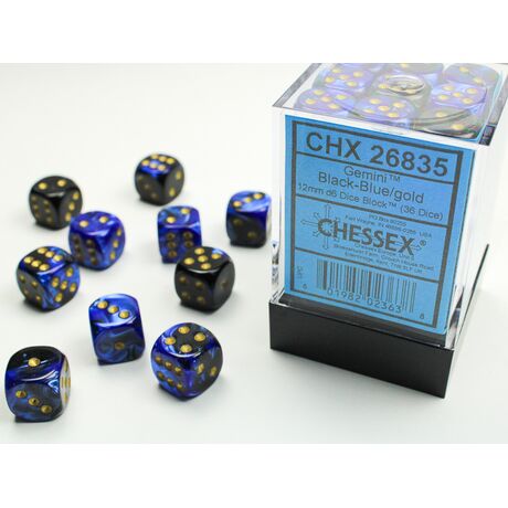 Gemini 12mm D6 Black-Blue/Gold Dice Block