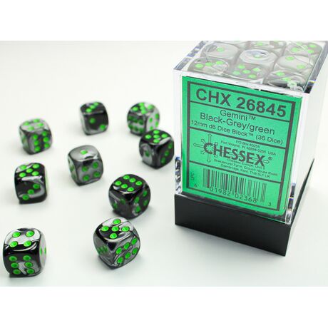 Gemini 12mm D6 Black-Grey/Green Dice Block