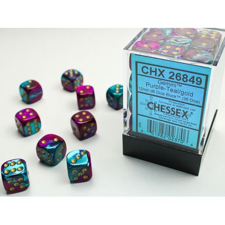 Gemini 12mm D6 Purple-Teal/Gold Dice Block