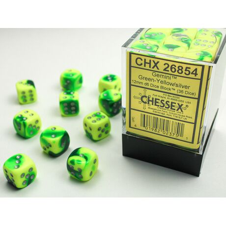 Gemini 12mm D6 Green-Yellow/Silver Dice Block