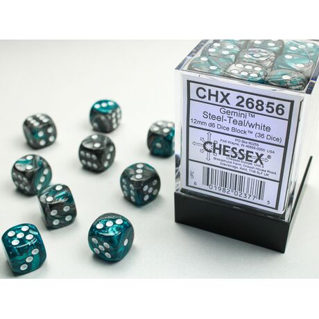 Gemini 12mm D6 Steel-Teal/White Dice Block