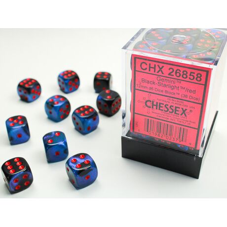 Gemini 12mm D6 Black Starlighht/Red Dice Block