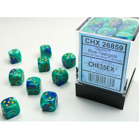 Gemini 12mm D6 Blue-Teal/Gold Dice Block