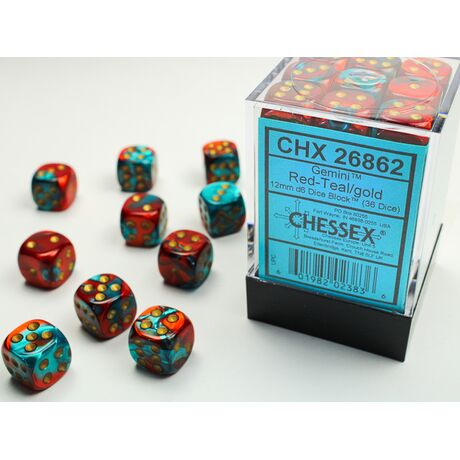 Gemini 12mm D6 Red-Teal/Gold Dice Block