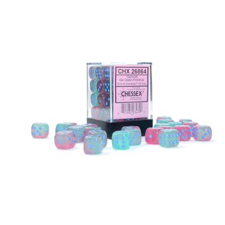 Gemini 12mm D6 Gel Green-Pink/Blue Dice Block