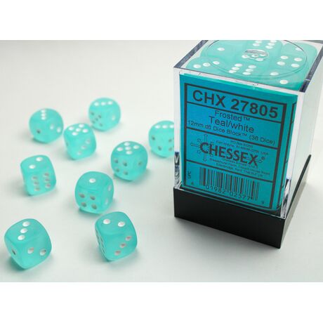 Frosted 12mm D6 Teal/White Dice Block