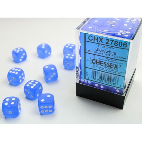 Frosted 12mm D6 Blue/White Dice Block