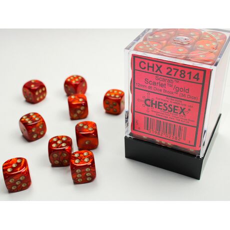 Scarab Scarlet/gold 12mm d6 Dice Block