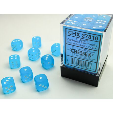 Frosted 12mm D6 Carribean Blue/White Dice Block