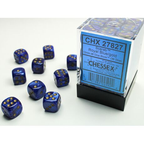 Scarab Royal Blue/gold 12mm d6 Dice Block