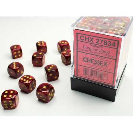 Vortex Burgundy/gold 12mm d6 Dice Block (36 dice)
