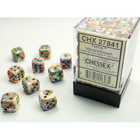 Festive 12mm D6 Vibrant/Brown Dice Block