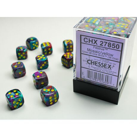 Festive 12mm D6 Mosaic/Yellow Dice Block
