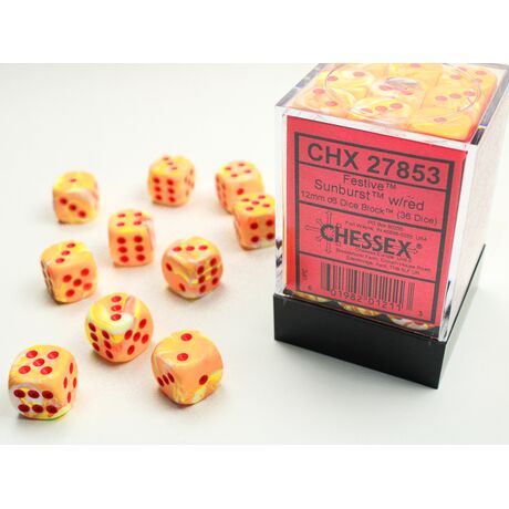 Festive 12mm D6 Sunburst/Red Dice Block