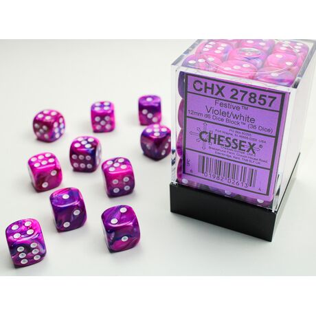 Festive 12mm D6 Violet/White Dice Block