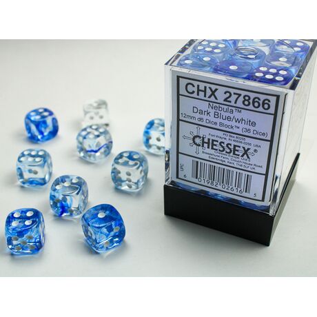 Nebula 12mm D6 Dark Blue/White Dice Block