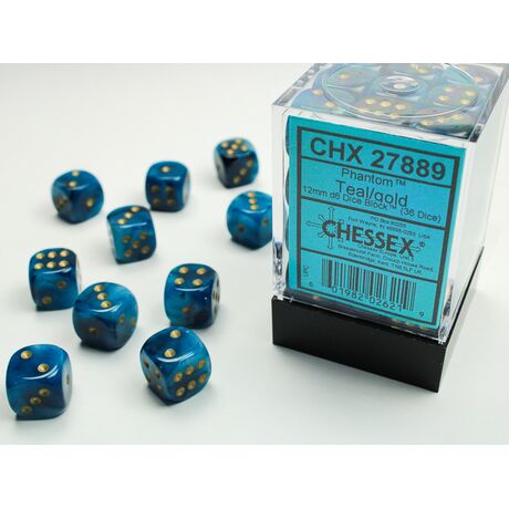 Phantom 12mm D6 Teal/Gold Dice Block