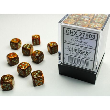 Glitter 12mm D6 Gold/Silver Dice Block