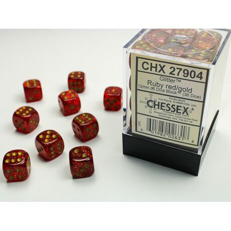 Glitter 12mm D6 Ruby/Gold Dice Block