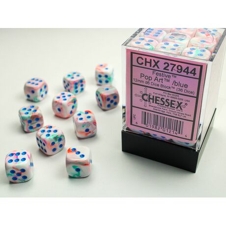 Festive 12mm D6 Pop Art/Blue Dice Block