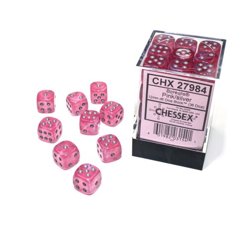 Borealis 12mm D6 Pink/Silver Luminary Dice Block