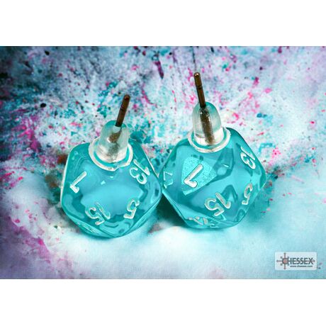 Stud Earrings Translucent Teal Mini-Poly d20 Pair