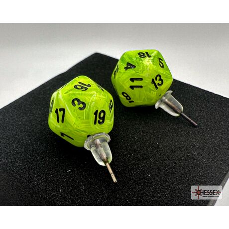 Stud Earrings Vortex® Bright Green Mini-Poly d20 Pair