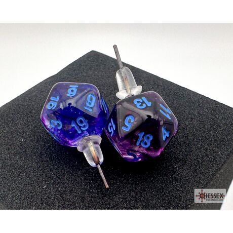 Stud Earrings Nebula® Nocturnal™ Mini-Poly d20 Pair