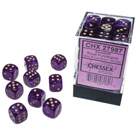 Borealis 12mm D6 Royal Purple/Gold Luminary Dice Block