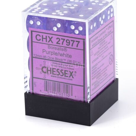 Borealis 12mm D6 Purple/White Luminary Dice Block