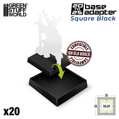 Hollow Black Plastic Bases - Square 25 mm
