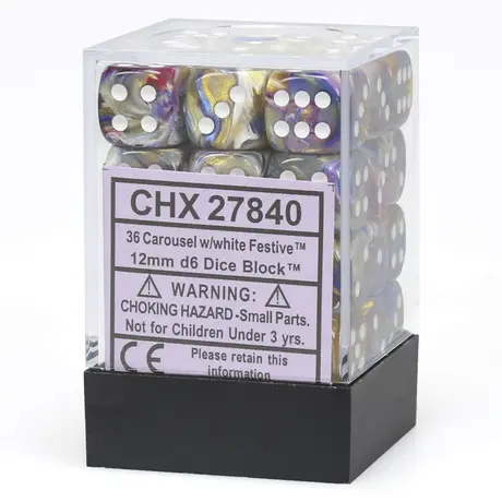 Festive 12mm D6 Carousel/White Dice Block