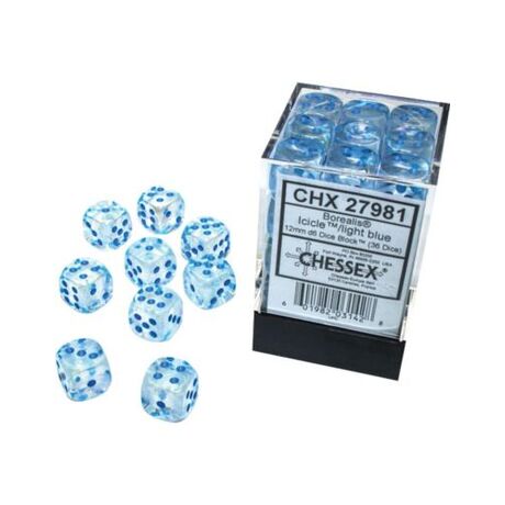 Borealis 12mm D6 Icicle/light Blue Luminary Dice Block