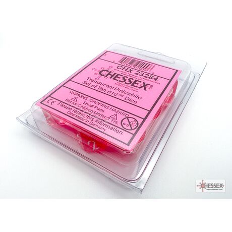 Translucent Pink/white Ten d10 Set