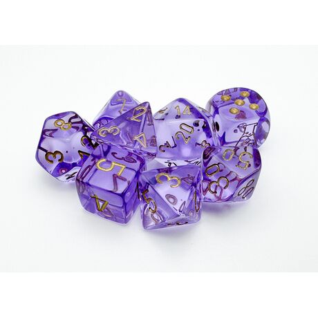 Translucent Lavender/Gold 7-Dice Set + Lab D6