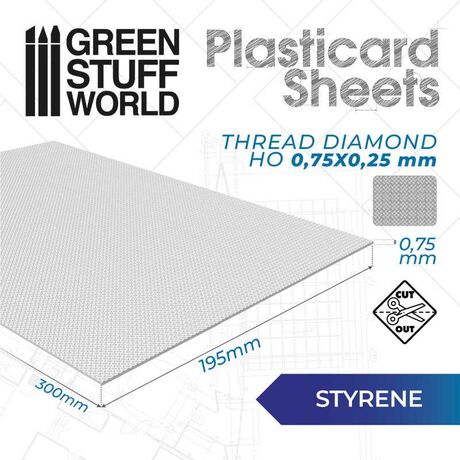 Plasticard Styrene Diamond Sheet HO 0.75mm