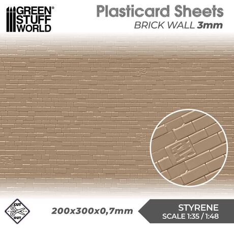Plasticard Styrene Brick Wall 3mm