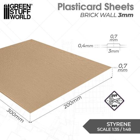 Plasticard Styrene Brick Wall 3mm
